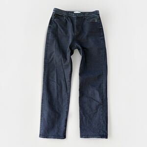 LOFT Women's Straight Leg Jeans Black Denim Size 27 4 Faux Leather Accents